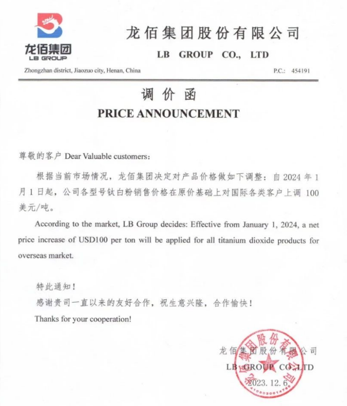 新年漲字當(dāng)頭！鈦白粉巨頭緣何這般提價(jià)？